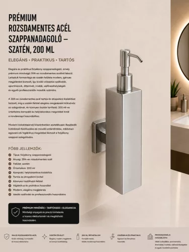 Premium stainless steel soap dispenser – satin, 200 ml