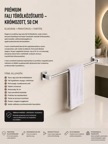 Premium wall-mounted towel rail – chrome-plated, 50 cm