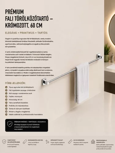 Premium wall-mounted towel rail – chrome-plated, 60 cm