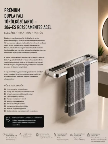 Premium double wall-mounted towel rail – 304 stainless steel