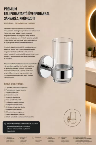 Premium wall-mounted tumbler holder with glass – brass, chrome-plated