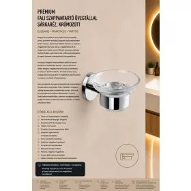   Premium wall-mounted soap dish with glass bowl – brass, chrome-plated