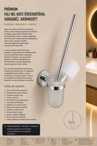 Premium wall-mounted toilet brush with glass holder – brass, chrome-plated