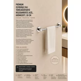   Premium single-bar wall-mounted towel rail – stainless steel, chrome-plated, 30 cm