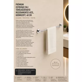   Premium single-bar wall-mounted towel rail – stainless steel, chrome-plated, 40 cm