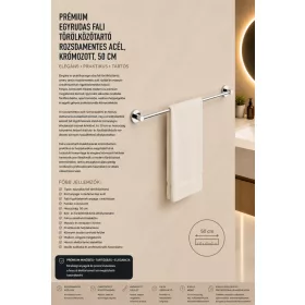   Premium single-bar wall-mounted towel rail – stainless steel, chrome-plated, 50 cm
