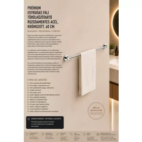   Premium single-bar wall-mounted towel rail – stainless steel, chrome-plated, 60 cm