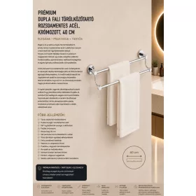   Premium double wall-mounted towel rail – stainless steel, chrome-plated, 40 cm