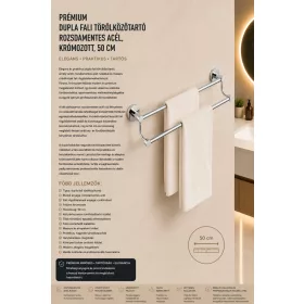   Premium double wall-mounted towel rail – stainless steel, chrome-plated, 50 cm