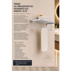   Premium wall-mounted towel shelf – stainless steel, chrome-plated, 50 cm