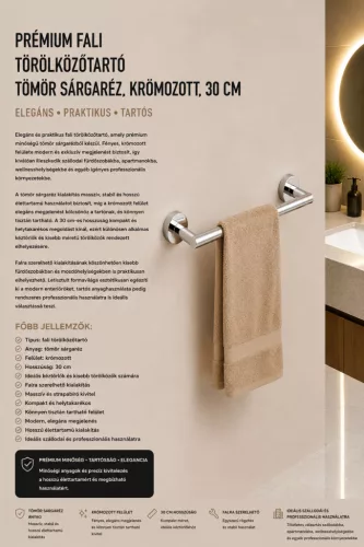 Premium wall-mounted towel rail – solid brass, chrome-plated, 30 cm