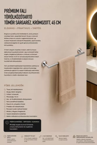 Premium wall-mounted towel rail – solid brass, chrome-plated, 45 cm