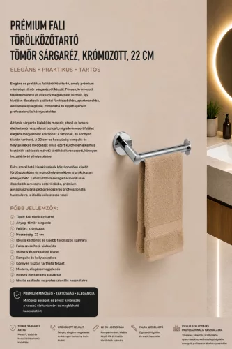 Premium wall-mounted towel rail – solid brass, chrome-plated, 22 cm