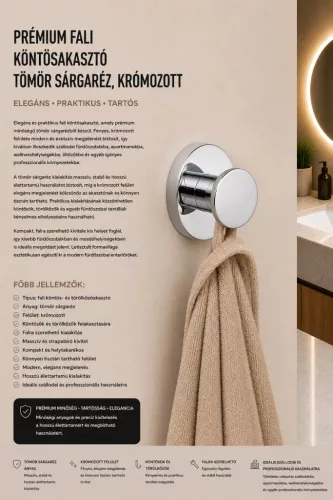 Premium wall robe hook – solid brass, chrome-plated