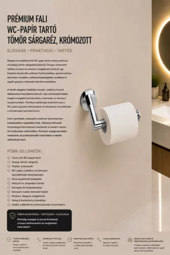 Premium wall-mounted toilet roll holder – solid brass, chrome-plated