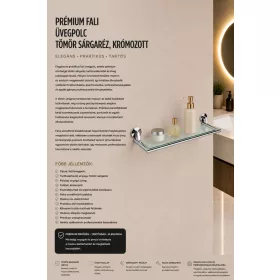   Premium wall-mounted glass shelf – solid brass, chrome-plated