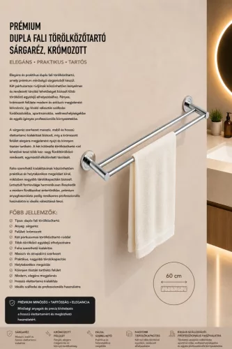 Premium double wall-mounted towel rail – brass, chrome-plated