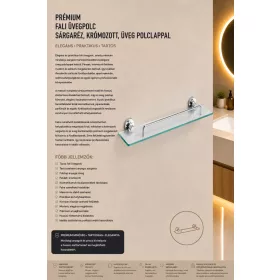   Premium wall-mounted glass shelf – brass, chrome-plated, with glass shelf