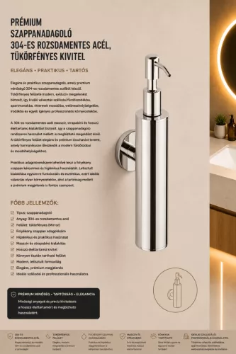 Premium soap dispenser – 304 stainless steel, mirror-polished finish