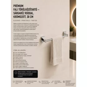   Premium wall-mounted towel rail – with brass bar, chrome-plated, 30 cm