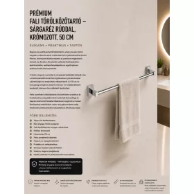   Premium wall-mounted towel rail – with brass bar, chrome-plated, 50 cm