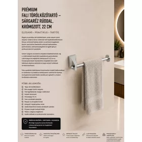   Premium wall-mounted towel rail – with brass bar, chrome-plated, 22 cm