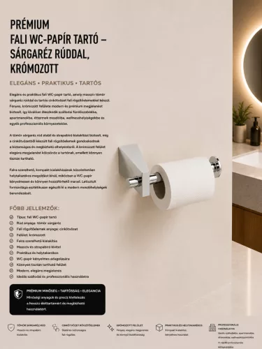 Premium wall-mounted toilet roll holder – with solid brass bar, chrome-plated