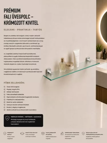 Premium wall-mounted glass shelf – chrome-plated finish