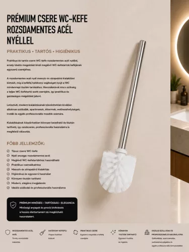 Premium replacement toilet brush with stainless-steel handle