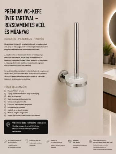 Premium toilet brush with glass holder – stainless steel and plastic