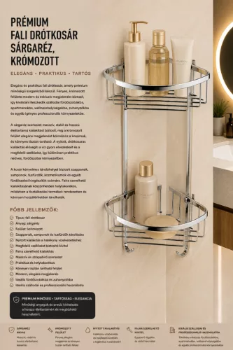 Premium wall-mounted wire basket – brass, chrome-plated (K21-052-2)