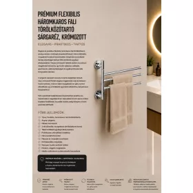   Premium three-arm swivel wall-mounted towel rail – brass, chrome-plated