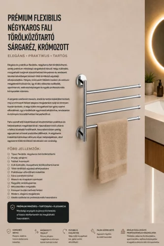 Premium four-arm swivel wall-mounted towel rail – brass, chrome-plated
