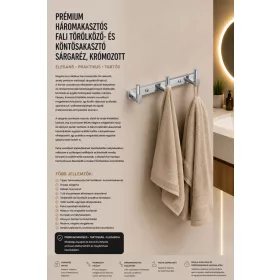   Premium with three hooks wall towel and robe hook – brass, chrome-plated