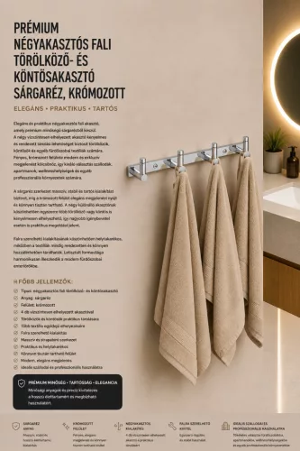 Premium with four hooks wall towel and robe hook – brass, chrome-plated