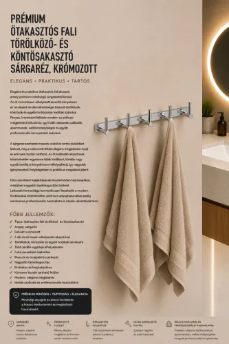 Premium with five hooks wall towel and robe hook – brass, chrome-plated