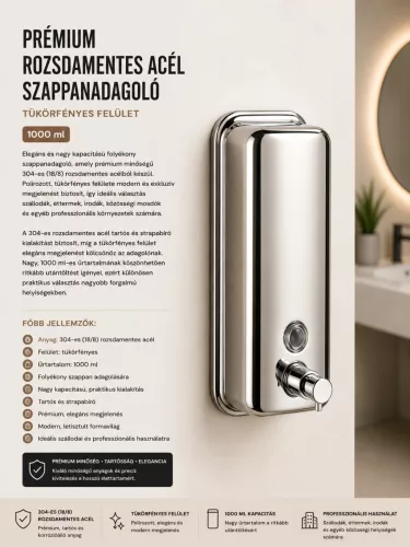 Premium stainless steel soap dispenser – mirror-polished, 1000 ml