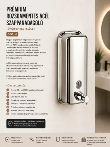 Premium stainless steel soap dispenser – mirror-polished, 500 ml