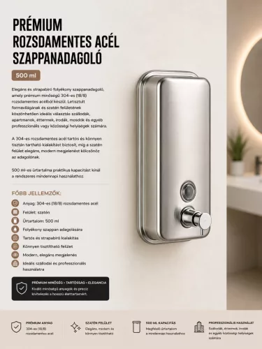 Premium stainless steel soap dispenser – 500 ml