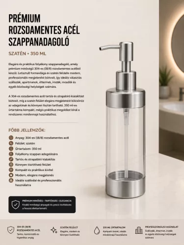 Premium stainless steel soap dispenser – satin, 350 ml