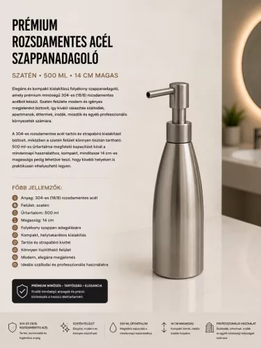 Premium stainless steel soap dispenser – satin, 500 ml