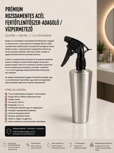 Premium stainless steel disinfectant dispenser / water spray – satin, 350 ml