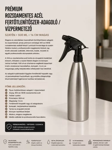 Premium stainless steel disinfectant dispenser / water spray – satin, 500 ml