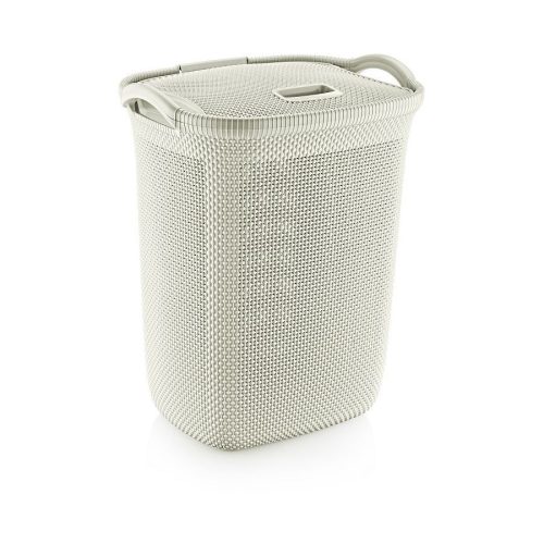 Plastic laundry basket with lid cream 63L