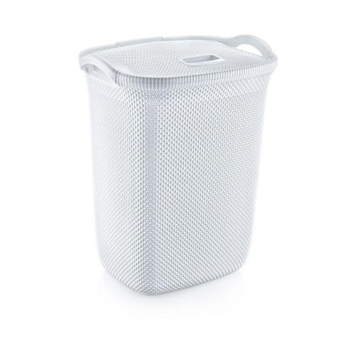 Plastic laundry basket with lid, white 63L