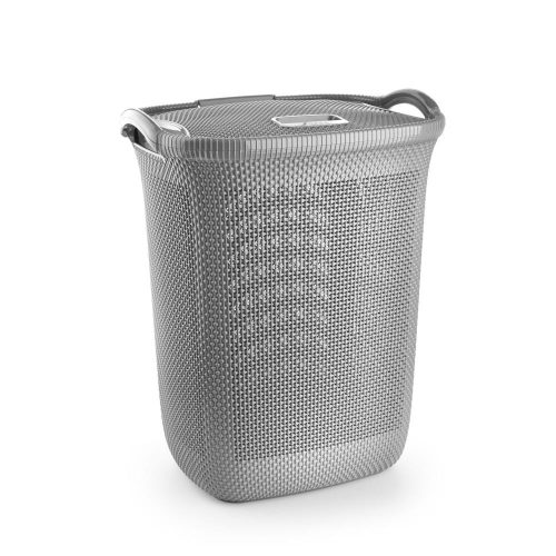 Plastic laundry basket with lid gray 63L