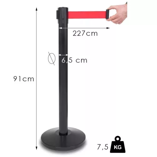Black barrier post, 225cm with red belt cassette, 7.5kg (NO-black)