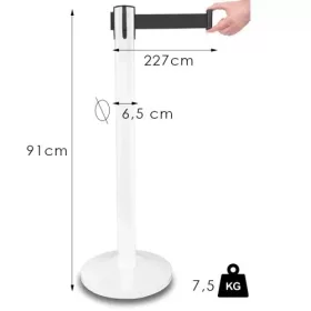   White barrier post, with 225cm black belt cassette, 7.5kg (NO-white)