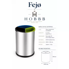 HOBBB Fejø guest room recycling waste bin, 10 l