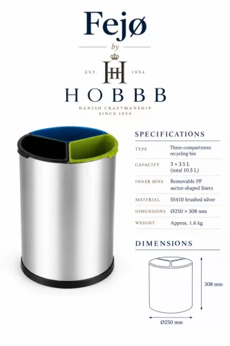 HOBBB Fejø guest room recycling waste bin, 10 l